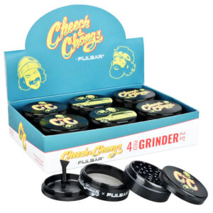 6PC DISPLAY – Cheech & Chong’s x Pulsar Metal Grinder – Black / 4pc / 2.5″